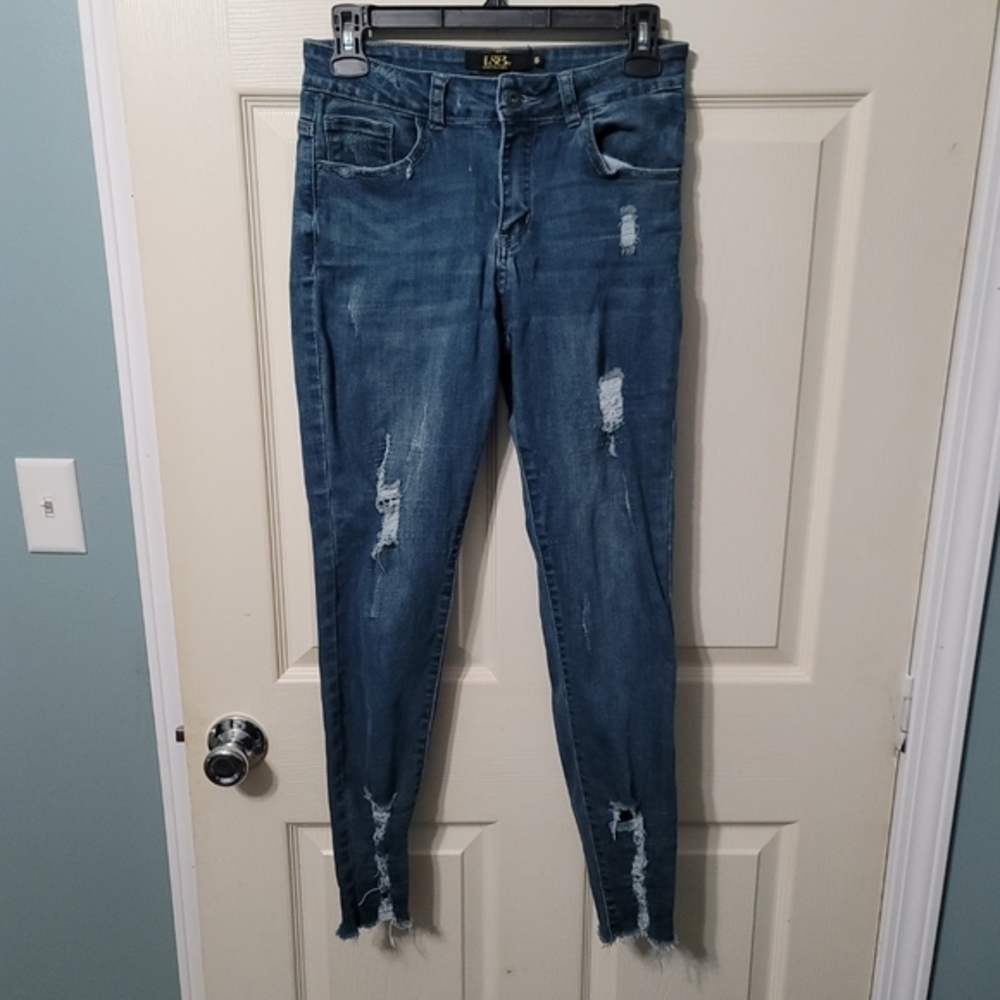 L&B Lucky & Blessed Mid Rise Ankle Skinny Jeans Embroidered Medium Wash Womens 6